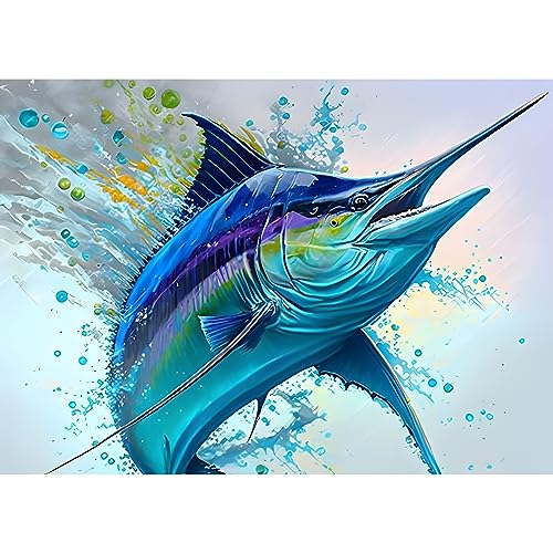 EOBROMD Diamond Painting Erwachsene Fisch, 5D Diamant Painting Bilder Erwachsene Tiere, DIY Diamond Painting Bilder Segelfische Diamant Malerei Set für Wanddekoration 30x40cm von EOBROMD