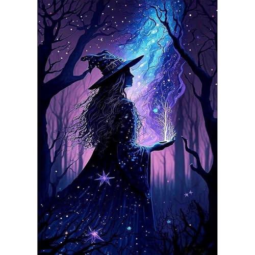 EOBROMD Diamond Painting Erwachsene Hexe, 5D Diamant Painting Bilder Fantasie, DIY Diamant Malerei Set für Wanddekoration 30x40cm von EOBROMD