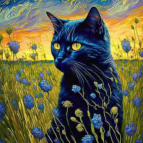 EOBROMD Diamond Painting Erwachsene Katze, 5D Diamant Painting Bilder Erwachsene Blume, DIY Diamond Painting Bilder Diamant Malerei Tiere Set für Wanddekoration 35x35cm von EOBROMD