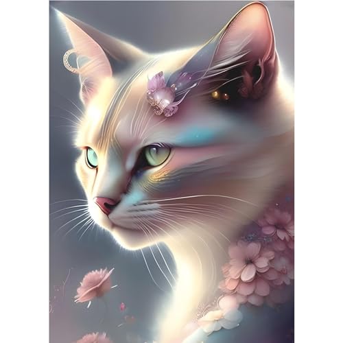 EOBROMD Diamond Painting Katze, 5D Diamant Painting Bilder für Erwachsene Blumen, DIY Tiere Diamant Malerei Set für Wanddekoration 30x40 cm von EOBROMD