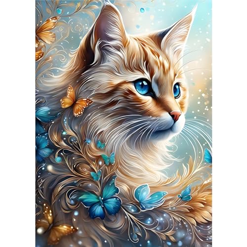 EOBROMD Diamond Painting Erwachsene Katze, 5D Diamant Painting Bilder Erwachsene Tiere, DIY Diamond Painting Bilder Diamant Malerei Set für Zierpflanzen 30x40 cm von EOBROMD