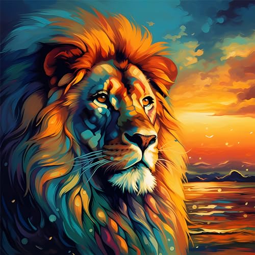 EOBROMD 5D Diamant Painting Bilder für Erwachsene Löwe, Diamond Painting Meeresstrand, DIY Tiere Diamant Malerei Set für Wanddekoration 30x30 cm von EOBROMD