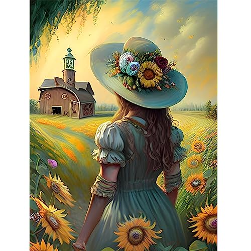 EOBROMD Diamond Painting Mädchens, 5D Diamant Painting Bilder Erwachsene Blumen, DIY Diamant Malerei Set für Wanddekoration 30x40 cm von EOBROMD