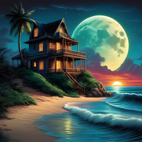EOBROMD Diamond Painting Meer, 5D Diamant Painting Bilder für Erwachsene Strand, DIY Haus Diamant Malerei Set für Wanddekoration 30x30 cm von EOBROMD