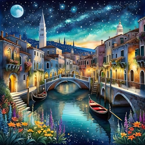 EOBROMD Diamond Painting Erwachsene Nachtansicht der Stadt, 5D Diamant Painting Bilder Sternenhimmel, DIY Diamant Malerei Set für Wanddekoration 30x30cm von EOBROMD