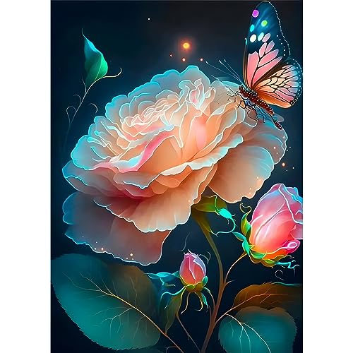 EOBROMD 5D Diamant Painting Bilder Erwachsene Blumen, Diamond Painting Schmetterlinge, DIY Rosen Diamant Malerei Set für Wanddekoration 30x40 cm von EOBROMD