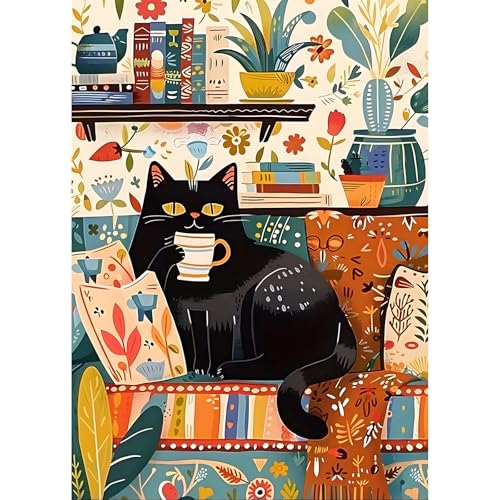 EOBROMD Diamond Painting Erwachsene Schwarze Katze, 5D Diamant Painting Bilder Fantasie, DIY Tiere Diamant Malerei Set für Wanddekoration 30x40cm von EOBROMD