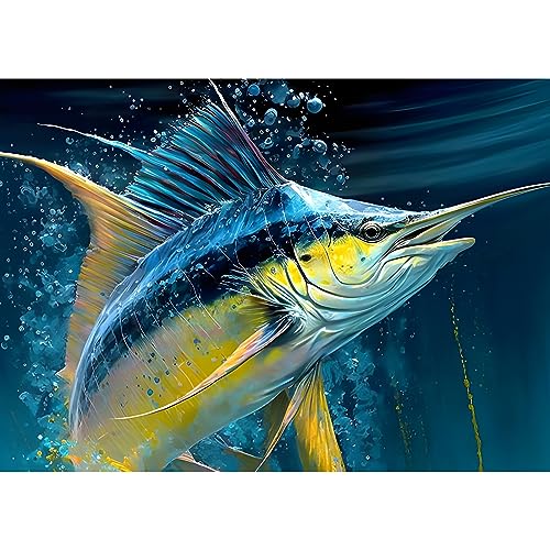 EOBROMD Diamond Painting Erwachsene Tiere, 5D Diamant Painting Bilder Erwachsene, DIY Diamond Painting Bilder Diamant Malerei Segelfische Set für Wanddekoration 30x40cm von EOBROMD