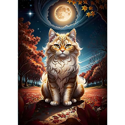EOBROMD 5D Diamant Painting Bilder Erwachsene Katze, Diamond Painting Mond, DIY Tiere Diamant Malerei Set für Wanddekoration 30x40 cm von EOBROMD