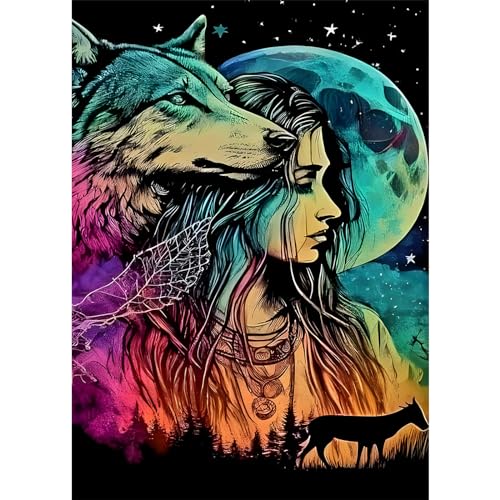 EOBROMD Diamond Painting Erwachsene Wolf, 5D Diamant Painting Bilder Erwachsene Mädchen, DIY Diamond Painting Bilder Diamant Malerei Mond Set für Wanddekoration 30x40cm von EOBROMD