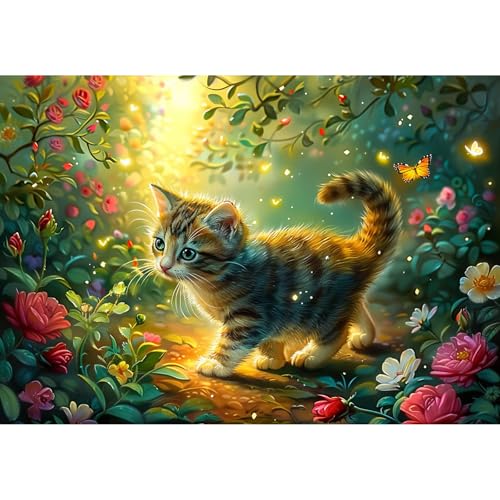 EOBROMD Diamond Painting Katze, 5D Diamant Painting Bilder für Erwachsene Blumen, DIY Diamant Malerei Set für Wanddekoration 30x40 cm von EOBROMD