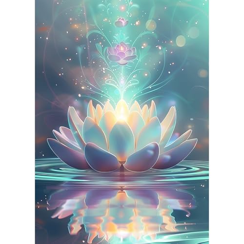 EOBROMD Diamond Painting Lotus, 5D Diamant Painting Bilder für Erwachsene Ätherisch, DIY Zen Schloss Diamant Malerei Set für Wanddekoration 30x40cm von EOBROMD
