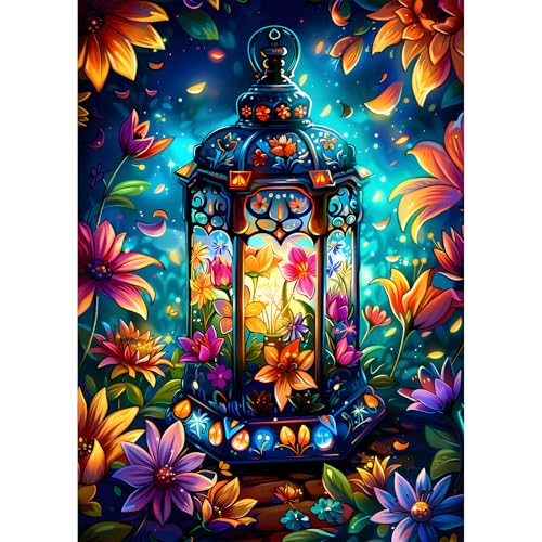 EOBROMD Diamond Painting Windlicht, 5D Diamant Painting Bilder für Erwachsene Blumen, DIY Diamant Malerei Set für Wanddekoration 30x40cm von EOBROMD