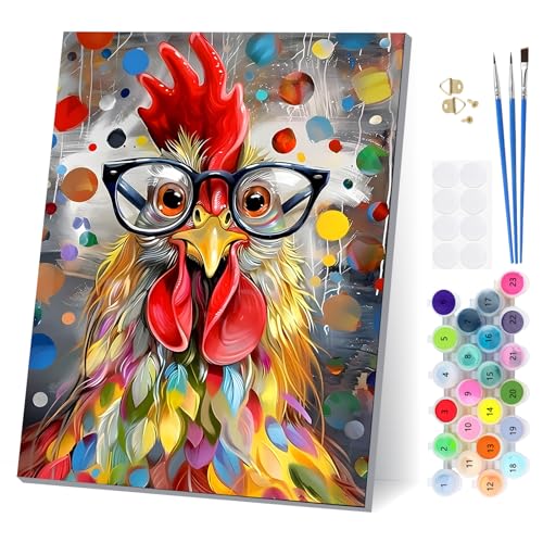 EOBROMD Hahn mit Brille Malen Nach Zahlen Erwachsene mit Rahmen, Malen Nach Zahlen Fantasie, Paint by Numbers, DIY Leinwand Handgemalt Ölgemälde Set für Home Decor 30x40cm EOBROMD Hahn mit Brille Malen Nach Zahlen Erwachsene mit Rahmen, Malen Nach Zahlen Fantasie, Paint by Numbers, DIY Leinwand Handgemalt Ölgemälde Set für Home Decor 30x40cm von EOBROMD