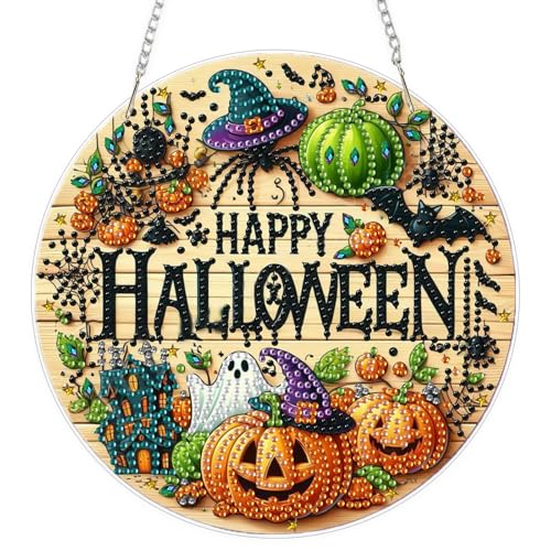 EOBROMD Halloween Diamond Painting Fensterbilder, 5D Kürbis Diamond Painting Anhänger Deko mit Kette, Diamant Malerei für Wand Und Eingang Dekoration EOBROMD Halloween Diamond Painting Fensterbilder, 5D Kürbis Diamond Painting Anhänger Deko mit Kette, Diamant Malerei für Wand Und Eingang Dekoration von EOBROMD