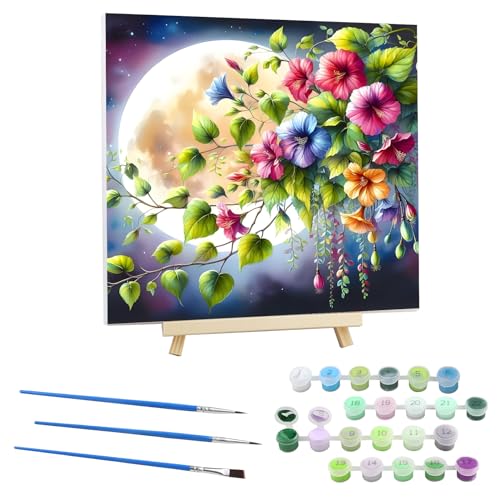 EOBROMD Malen Nach Zahlen Erwachsene mit Rahmen Mond, Malen nach Zahlen mit Faltenfreie Leinwand und Holzstaffelei, DIY Blumen Handgemalt Ölgemälde Kit für Anfänger Als Geschenk 30x30cm EOBROMD Malen Nach Zahlen Erwachsene mit Rahmen Mond, Malen nach Zahlen mit Faltenfreie Leinwand und Holzstaffelei, DIY Blumen Handgemalt Ölgemälde Kit für Anfänger Als Geschenk 30x30cm von EOBROMD