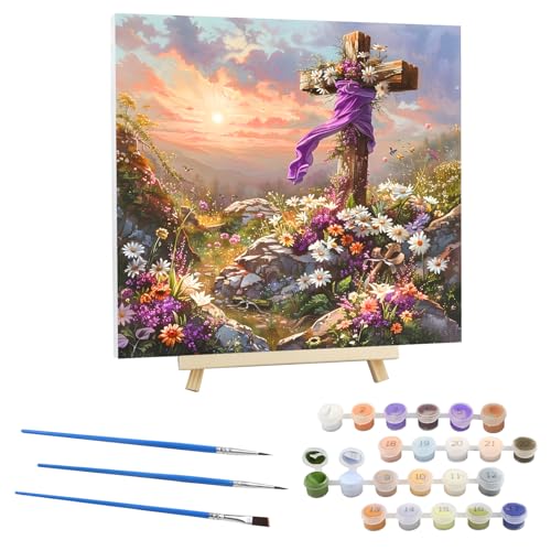 EOBROMD Malen nach Zahlen Erwachsene mit Rahmen, Malen nach Zahlen mit Faltenfreie Leinwand und Holzstaffelei, DIY Blumen Handgemalt Ölgemälde Kit für Anfänger Als Geschenk 30x30cm (Religiöses Kreuz) EOBROMD Malen nach Zahlen Erwachsene mit Rahmen, Malen nach Zahlen mit Faltenfreie Leinwand und Holzstaffelei, DIY Blumen Handgemalt Ölgemälde Kit für Anfänger Als Geschenk 30x30cm (Religiöses Kreuz) von EOBROMD