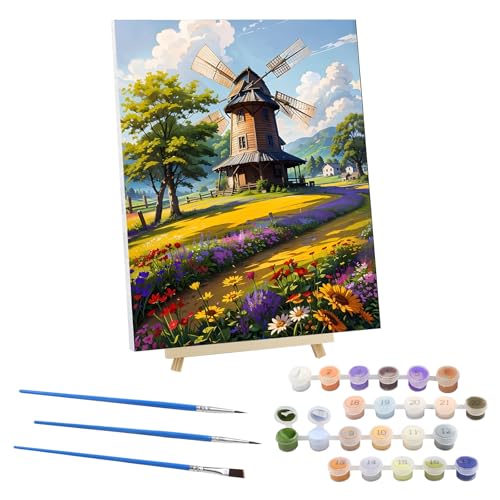EOBROMD Malen Nach Zahlen Erwachsene mit Rahmen Windmühle, Blumen Malen nach Zahlen Faltenfreie Leinwand und Holzstaffelei, DIY Landschaft Handgemalt Ölgemälde Kit für Anfänger Als Geschenk 30x40cm EOBROMD Malen Nach Zahlen Erwachsene mit Rahmen Windmühle, Blumen Malen nach Zahlen Faltenfreie Leinwand und Holzstaffelei, DIY Landschaft Handgemalt Ölgemälde Kit für Anfänger Als Geschenk 30x40cm von EOBROMD