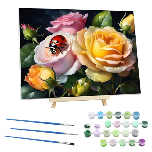 EOBROMD Malen Nach Zahlen Erwachsene mit Rahmen Blume, Malen nach Zahlen mit Faltenfreie Leinwand und Holzstaffelei, DIY Marienkäfer Handgemalt Ölgemälde Kit für Anfänger Als Geschenk 30x40cm EOBROMD Malen Nach Zahlen Erwachsene mit Rahmen Blume, Malen nach Zahlen mit Faltenfreie Leinwand und Holzstaffelei, DIY Marienkäfer Handgemalt Ölgemälde Kit für Anfänger Als Geschenk 30x40cm von EOBROMD