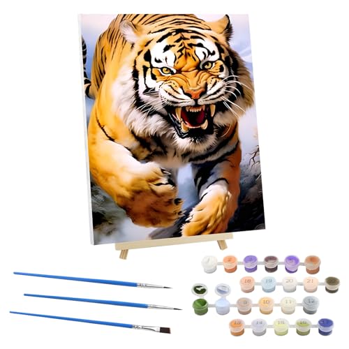 EOBROMD Malen nach Zahlen Erwachsene mit Rahmen, Malen nach Zahlen mit Faltenfreie Leinwand und Holzstaffelei, DIY Tiere Handgemalt Ölgemälde Kit für Anfänger Als Geschenk 30x40cm (Tiger) von EOBROMD
