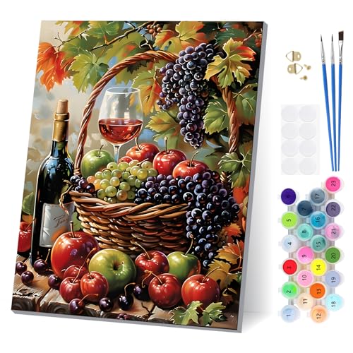 EOBROMD Obst Malen Nach Zahlen Erwachsene mit Rahmen, Malen Nach Zahlen, Paint by Numbers, DIY Leinwand Handgemalt Ölgemälde Set für Home Decor 30x40cm von EOBROMD