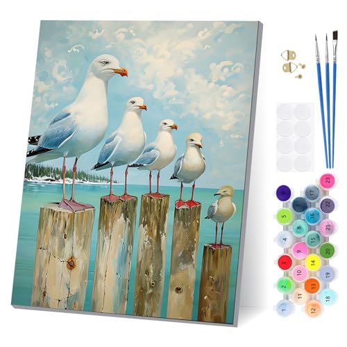 EOBROMD Sitzende Möwen Malen Nach Zahlen Erwachsene mit Rahmen, Malen Nach Zahlen Tiere, Paint by Numbers, DIY Leinwand Handgemalt Ölgemälde Set für Home Decor 30x40cm EOBROMD Sitzende Möwen Malen Nach Zahlen Erwachsene mit Rahmen, Malen Nach Zahlen Tiere, Paint by Numbers, DIY Leinwand Handgemalt Ölgemälde Set für Home Decor 30x40cm von EOBROMD