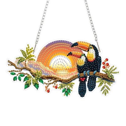 EOBROMD Tukan Diamond Painting Fensterbilder, 5D Sonnenuntergang Diamond Painting Anhänger Deko mit Kette, Diamant Malerei für Wand Und Eingang Dekoration von EOBROMD