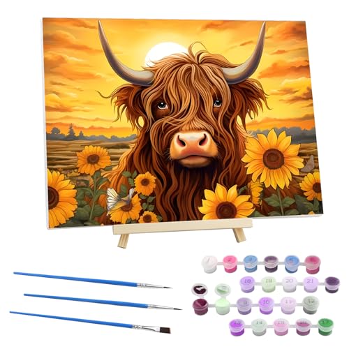 Malen nach Zahlen Erwachsene mit Rahmen, Sonnenblume Malen nach Zahlen mit Faltenfreie Leinwand und Holzstaffelei, DIY Sonnenuntergang Handgemalt Ölgemälde Kit für Anfänger Als Geschenk 30x40cm(Kuh) Malen nach Zahlen Erwachsene mit Rahmen, Sonnenblume Malen nach Zahlen mit Faltenfreie Leinwand und Holzstaffelei, DIY Sonnenuntergang Handgemalt Ölgemälde Kit für Anfänger Als Geschenk 30x40cm(Kuh) von EOBROMD