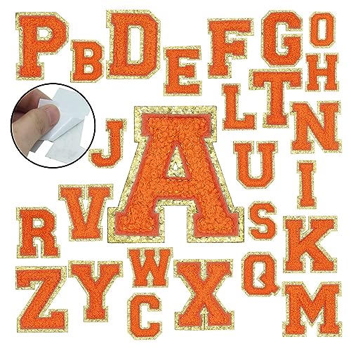 EOGOW Orangefarbene Buchstaben, 26 Stück, selbstklebende Chenille-Buchstaben für selbstgemachte Hüte, Jacken, Kleidung und Rucksäcke von EOGOW