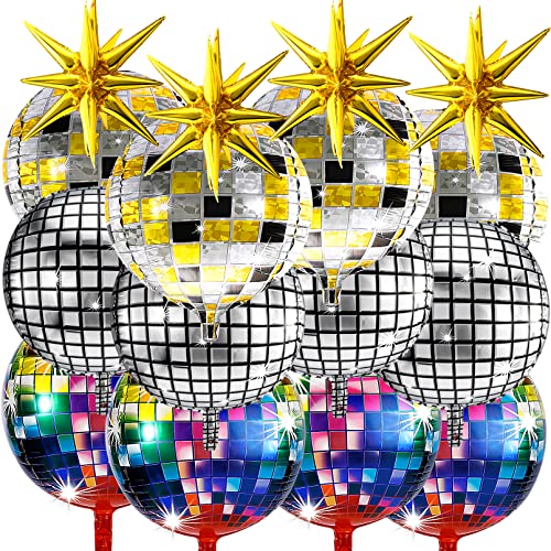EOGRFW 16 StüCk Discokugel Luftballons Disco Party Deko,4D Disco Luftballons Große,22 Zoll Disco Folien Ballons,Große Explosionsstern Aluminium Folienballons,80er 90er Jahre Retro Party Deko von EOGRFW