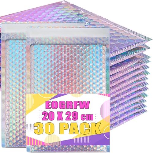 EOGRFW 30 Stück Metallic Luftpolsterumschläge, Selbstklebende Luftpolstertaschen, Luftpolster-Versandtaschen für Versand und Verpackung, Wasserdichte Gepolsterte Umschläge, Innenmaß 17,8 x 25 cm von EOGRFW