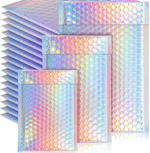 EOGRFW 50 Stück Metallic Luftpolsterumschläge, Wasserdichte Luftpolstertaschen, Versandtaschen Selbstklebende für Versand und Verpackung, Luftpolster-Versandtaschen für Postversand, 3 Größe von EOGRFW