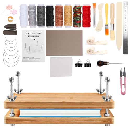 Buchbinder Set, Buchpresse, 30x19cm, Buchherstellungsset Buchbindezubehör mit Holz-Buchpresse, Buchdeckelplatte, Falzbein für Papier, Falzbein, Nähahle, Buchbinderleinen zum Buch Binden, DIY,31 Stück von EOJDDPA
