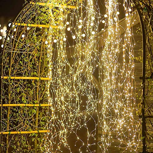 EONANT 200LED wasserfallförmige blinkende Lichterketten, Solar 8 Muster und 10 Stränge wasserdichte Sternenhimmel Rattan Lichterketten, verwendet für Terrassengarten Weihnachtsdekoration (Warmweiß) von EONANT