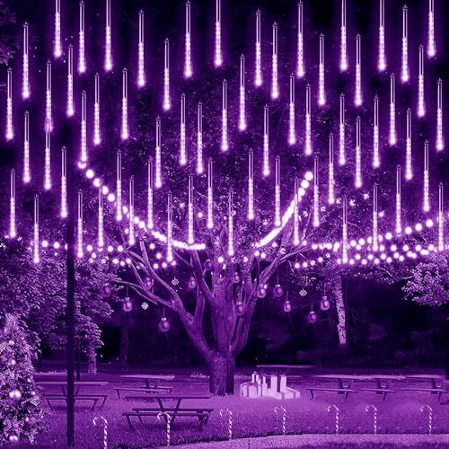 EONANT 2 Stück Meteor Shower Rain Lights, 30cm 8 Röhren 192LED Garten Wasserdicht Falling Rain Lights Weihnachten Hochzeit Party Deck Urlaub Outdoor Dekoration (Lila) von EONANT