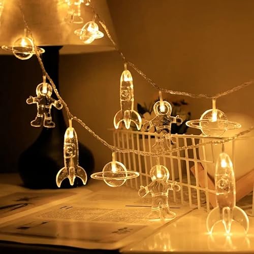 EONANT 20 LED Kinderzimmer LED Lichterketten 10ft Astronaut Raumschiff Rakete Schlafzimmer Anhänger Dekor, batteriebetriebene Wand Fenster Kinderzimmer Weihnachten Hof Urlaub Party Lichter (Warmweiß) von EONANT