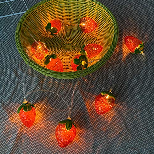 EONANT 20LED Schmiedeeisen Obst Lichterkette Ananas Apfelfee Lampe, batteriebetriebene Innen- und Außenbeleuchtung Hochzeit Geburtstag Gartenparty Dekoration (Erdbeere) von EONANT