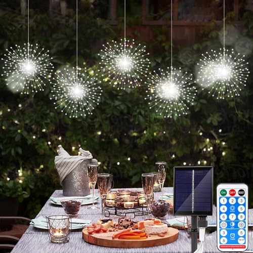 EONANT 4 Pack Solar Feuerwerk Lichter, 480LED Wasserdicht Hängende Fee Garten Lichter, 8 Beleuchtungsmodi mit Fernbedienung, Terrasse Party Weihnachten Hochzeit Dekoration (Weiß) von EONANT