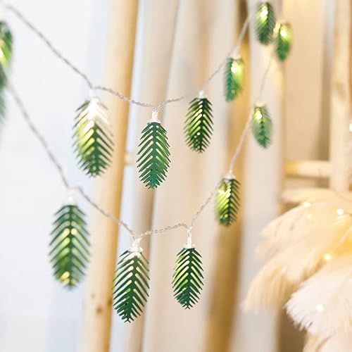 EONANT Blatt-Lichterketten, künstliche Palmblätter, Wandmontage, Rattan-Blattlichter, 20 LEDs, batteriebetriebene grüne Indoor- und Outdoor-Party-Dekoration mit Jungle Beach-Motto (Nadelholz) von EONANT
