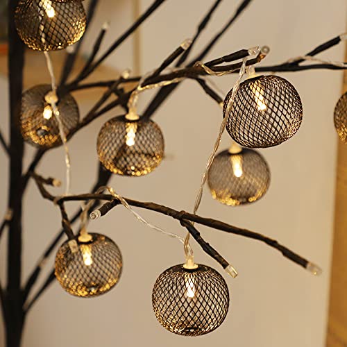 EONANT Dekorative Lichterkette mit 20 Metallgitterkugeln LED-Laternen im Vintage-Stil, Innen- und Außenbereich Pergola Weihnachten Hochzeit Party Dekoration (Schwarz) von EONANT