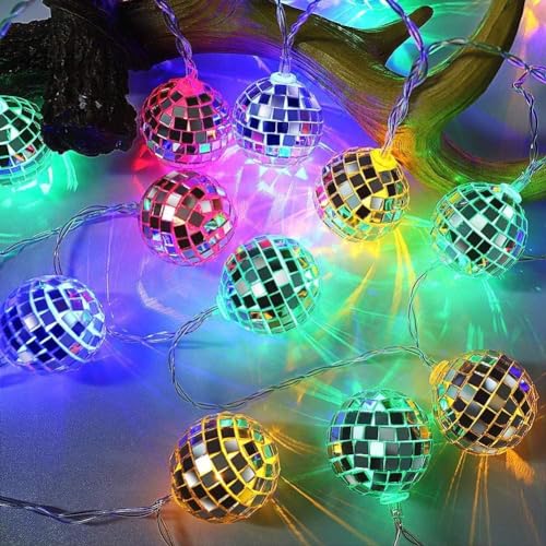 EONANT Discokugel-Lichterkette, 1,5 m, 10 LEDs, batteriebetrieben, für Innen- und Außenbereich, Terrasse, Party, Hof, Dekoration (Mehrfarbig) von EONANT