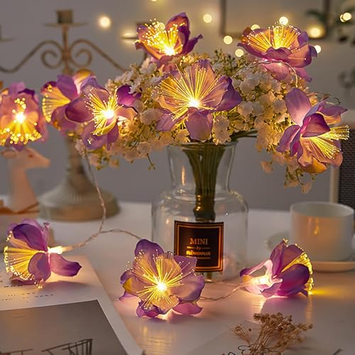 EONANT Fiber Optic Flower String Licht, batteriebetriebene LED-Girlande Lichter Schlafzimmer Fee Lichter für Innen-und Außenbereich Hochzeit, Weihnachten, Garten, Party Dekoration (Lila, 9.8ft 20LED) EONANT Fiber Optic Flower String Licht, batteriebetriebene LED-Girlande Lichter Schlafzimmer Fee Lichter für Innen-und Außenbereich Hochzeit, Weihnachten, Garten, Party Dekoration (Lila, 9.8ft 20LED) von EONANT
