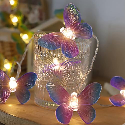 EONANT Libelle Lichterkette 10 Fuß 20 LED Retro-Stil Kupferdraht Schmetterling Lichterkette, batteriebetriebene Weihnachtsbaum Garten Hochzeit Weihnachtsdekoration und Sommerbeleuchtung (Lila) von EONANT