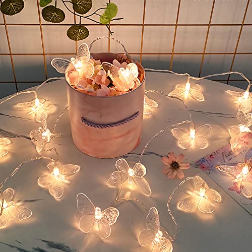 EONANT Libelle Lichterkette 10 Fuß 20 LED Retro-Stil Kupferdraht Schmetterling Lichterkette, batteriebetriebene Weihnachtsbaum Garten Hochzeit Weihnachtsdekoration und Sommerbeleuchtung (Transparent) von EONANT