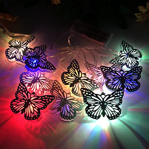 EONANT Metall-Schmetterlings-LED-Lichterketten, 5 Fuß / 10 LEDs – batteriebetrieben für Zuhause, Hochzeit, Party, Garten, Kinderzimmer (Mehrfarbig) von EONANT
