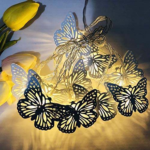 EONANT Metall-Schmetterlings-LED-Lichterketten, 5 Fuß / 10 LEDs – batteriebetrieben für Zuhause, Hochzeit, Party, Garten, Kinderzimmer (Warmweiß) von EONANT