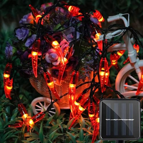 EONANT Solar-Chili-Lichterkette, wasserdichte rote Chili-Garten-Außenbeleuchtung für Weihnachtsdekoration, Terrasse, Küche, Party, Hochzeit, Weihnachten, Chinesisches Neujahr. (23ft 50LED, Rot) von EONANT