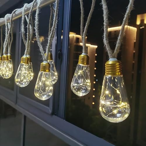 EONANT Solar Outdoor String Lights, 20 Fuß Retro Hanf Seil Sonnenlicht mit 16 LED-Birnen, 8 Modi von Outdoor wasserdicht Garten Terrasse, Coffee Shop, Taverne Camping Dekoration (Kupferdraht) von EONANT
