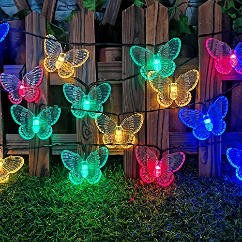 EONANT Solar Schmetterling Lichterkette, wasserdicht 20 Fuß 30Led Kristall Schmetterling Garten Solarlicht 8 Modi Outdoor Lichterkette Garten Rasen Weihnachtshochzeitsdekoration (Mehrfarbig) von EONANT