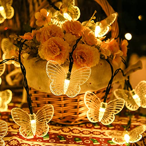 EONANT Solar Schmetterling Lichterkette, wasserdicht 20 Fuß 30Led Kristall Schmetterling Garten Solarlicht 8 Modi Outdoor Lichterkette Garten Rasen Weihnachtshochzeitsdekoration (Warmweiß) von EONANT